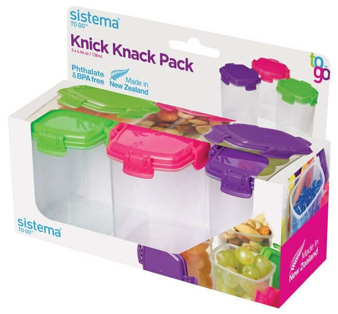 Sistema Набор контейнеров To Go Medium Knick Knack 21128, 8x6 см, зеленый/красный/фиолетовый - фото №2