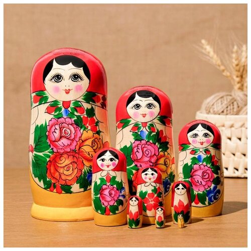 фото Матрёшка «русская красавица», красный платок, 9 кукольная, 20 - 22см 196555 сима-ленд