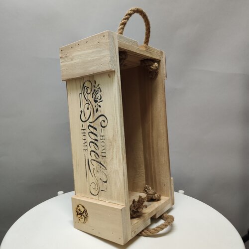 Деревянный ящик-кашпо с ручками-канат