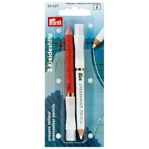 Меловые карандаши с щеткой, 11 см, 2 шт, белый и розовый, PRYM