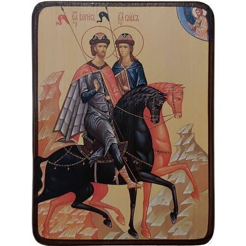 Икона Борис и Глеб на коне, размер 14 х 19 см икона борис и глеб размер 14 х 19 см
