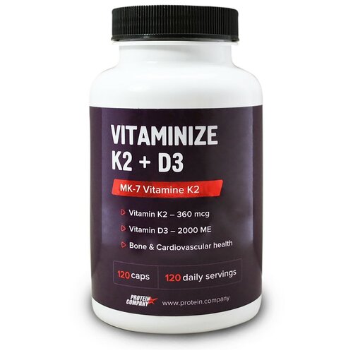 Таблетки PROTEIN.COMPANY Vitaminize K2 + D3 Витаминный комплекс, 90 г, 250 мл, 120 шт.