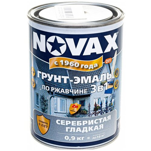 Goodhim Грунт-эмаль по ржавчине NOVAX серебристый, 0,9 кг 39207