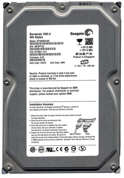 Жесткий диск Seagate ST3300831AS 300Gb 7200 SATA 3.5" HDD