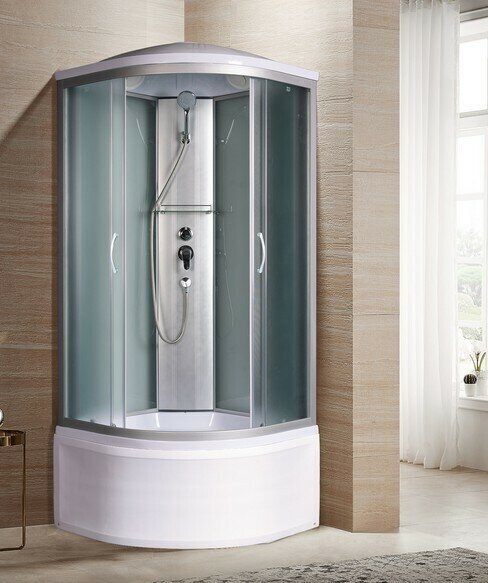 фото Душевая кабина River Nara 100х100 угловая с матовым стеклом высоким поддоном и крышей