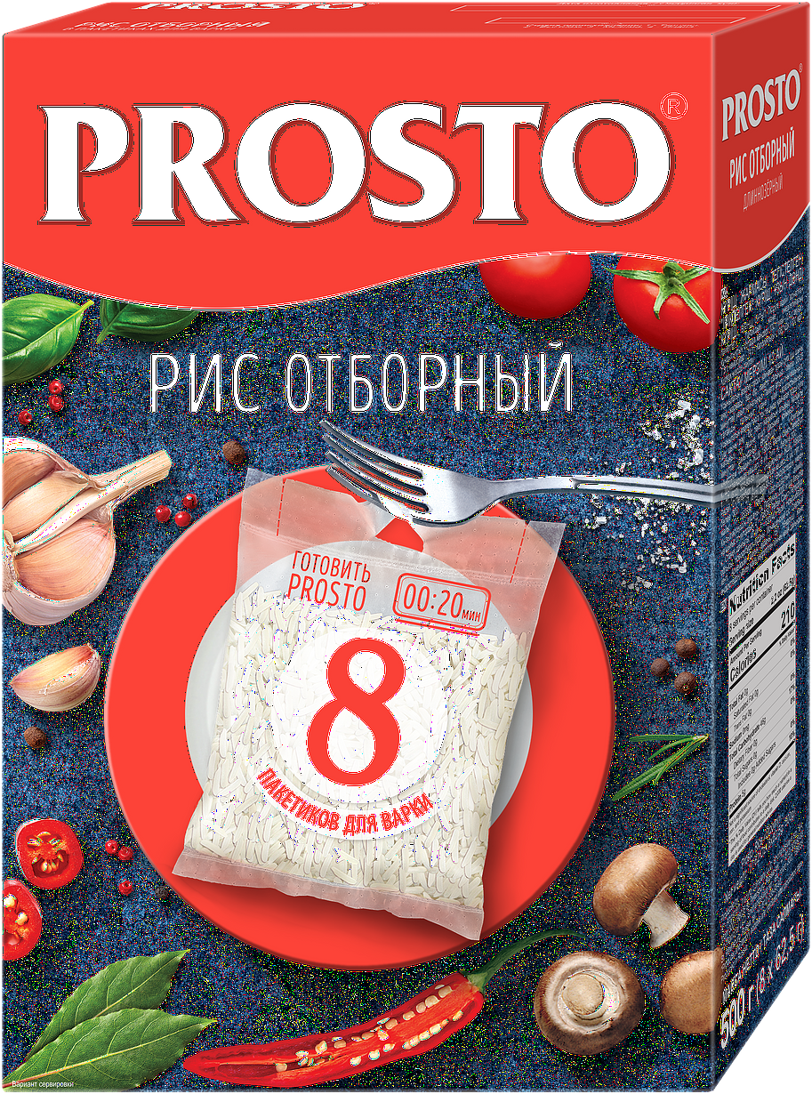 Упаковка 12 штук Рис длиннозерный Отборный Prosto 500г (8 х 62,5г)(96 пакетиков)
