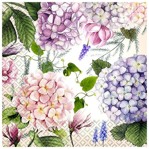 Gratias Салфетки бумажные Gratias «Гортензии в цвету», 20 шт, 33 × 33 см
