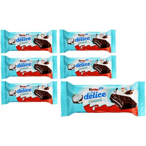 Пирожное бисквитное, "Kinder Delice Coconut", со вкусом кокоса, 37г 16 шт