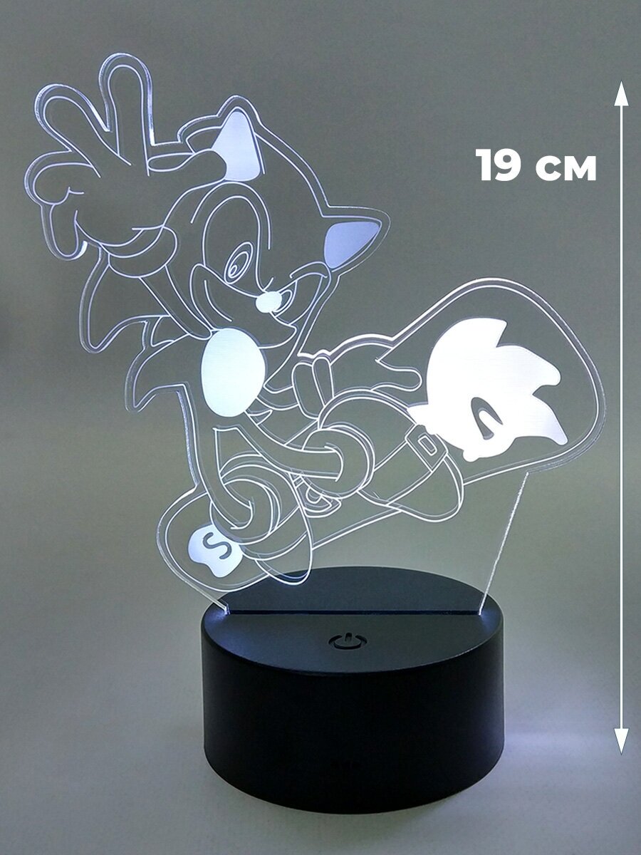 Настольный 3D-ночник Соник на сноуборде Sonic (usb, 19 см) - фотография № 1