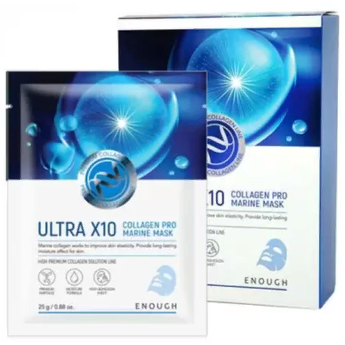 Enough Маска тканевая с коллагеном - Premium ultra X10 collagen pro marine mask, 10*25мл enough ultra x10 collagen pro marine cream интенсивный крем с коллагеном для омолаживающего ухода за кожей лица 50 мл