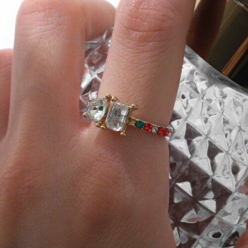 Кольцо, размер 16, мультиколор кольцо для платка цветок майорка цветное в золоте