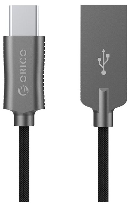 Кабель Orico HCU-10 (черный), USB2.0/Charge3A Type A(m)/Type C(m), 1,0 м., круглый, оплетка нейлон,