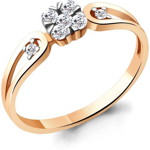 фото Золотое кольцо aquamarine 68719а с фианитом diamant-online