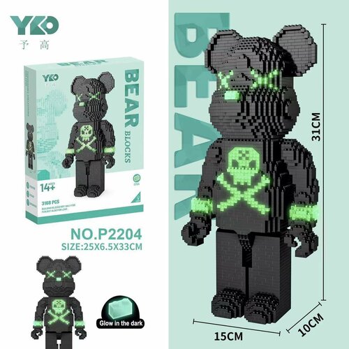Конструктор Bear Blocks из блоков светящийся Мишка черный