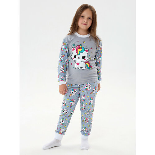 Пижама Дети в цвете, брюки, толстовка, без карманов, без капюшона, размер 30-110, белый, серый
