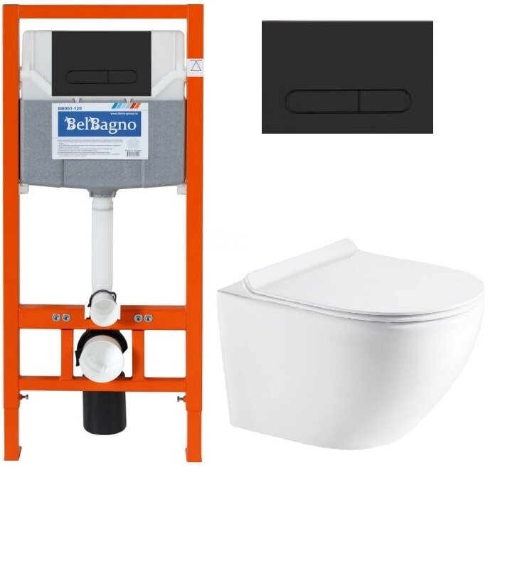 фото Комплект: Инсталляция BelBagno BB001-120 с кнопкой смыва BB007-PR-NERO. M черная + Унитаз Azario Grado с сиденьем