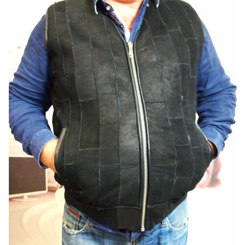 Жилет , силуэт прямой, из овчины, размер 58, черный