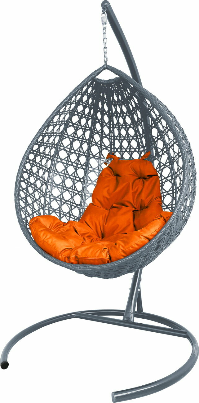 Подвесное кресло капля люкс с ротангом серое, оранжевая подушка - фотография № 17