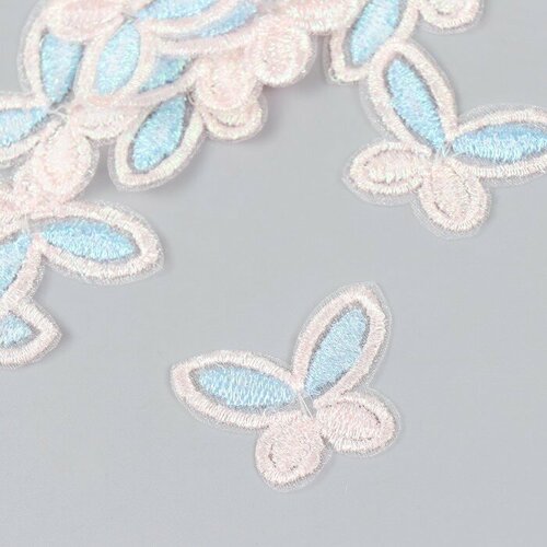 Декор для творчества текстиль вышивка Бабочка бело-голубая 4х3 см(10 шт.) гладиолус голубая бабочка 2шт