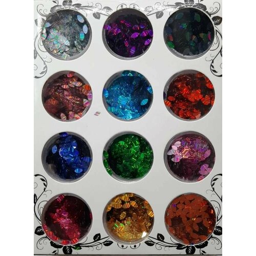 Декор для ногтей - Блестки фигурные №42, 12 цветов, 12 шт в наборе