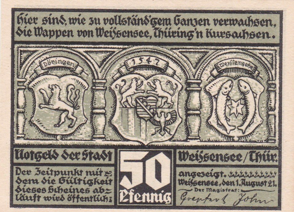 Германия (Веймарская Республика) Вайсензе 50 пфеннигов 1921 г. (2)