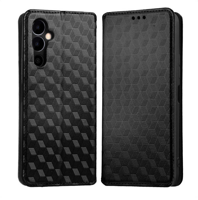 Чехол-книжка MyPads «Elegante pattern Rombo» для Realme 9i / 9i 5G / OPPO A76 из эко-кожи с 3d узором черный с магнитной крышкой
