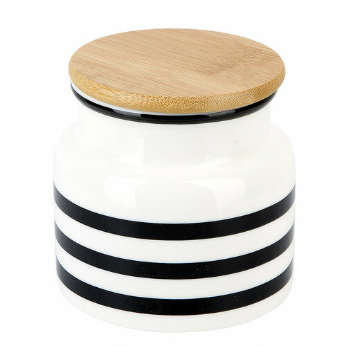 Банка для сыпучих продуктов (с бамбуковой крышкой) Bianco & Nero 10,5*10,5*10,5см. v 600 мл.(индивидуальная упаковка) KENG-2631101