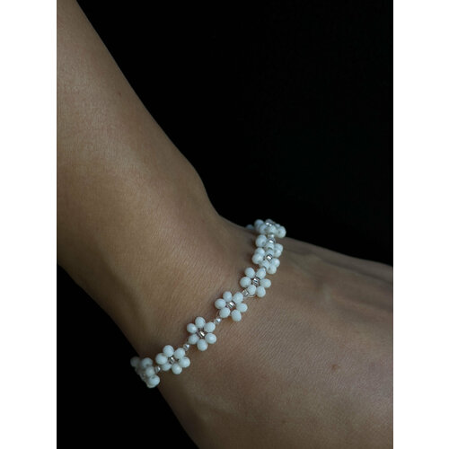 Браслет, бисер, 1 шт., размер 17 см., белый