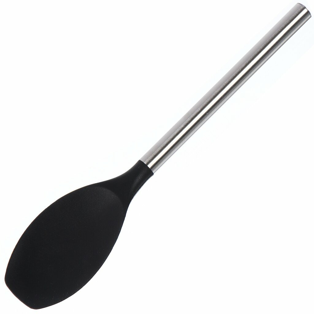 Ложка поварская кухонная, силикон, стальная ручка, навеска, черная, Daniks, Stark, YW-KT258-7