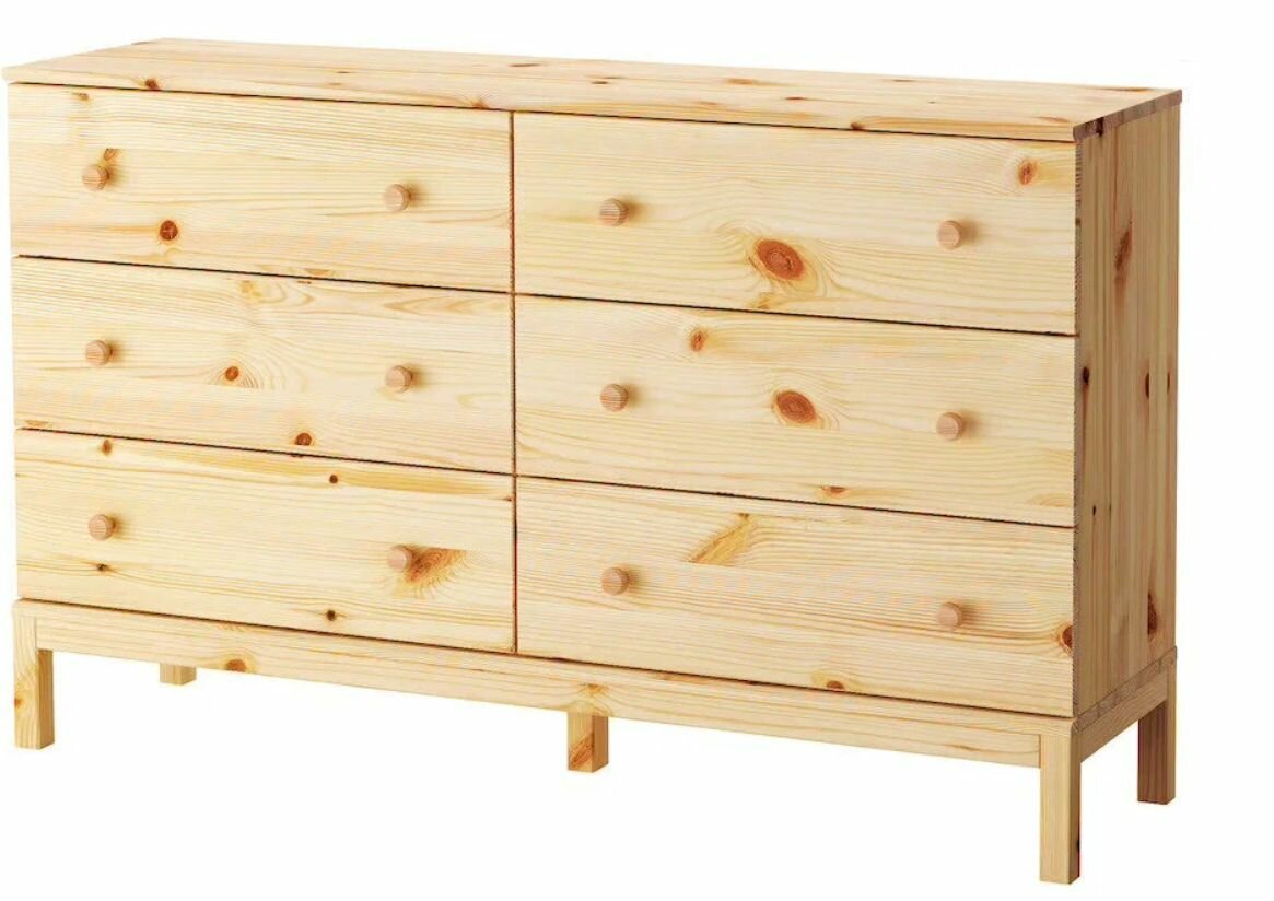 фото Комод деревянный напольный с 6 ящиками на ножках IKEA Tarva