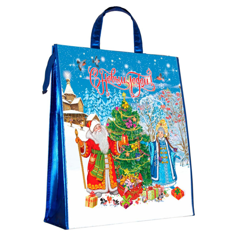 Новогодний сладкий подарок С новым годом, сумка на молнии синяя 1000 г. 1825136 - фотография № 3
