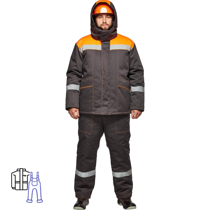 Костюм рабочий зимний муж з45-КПК сер/оранж (р.56-58) 170-176