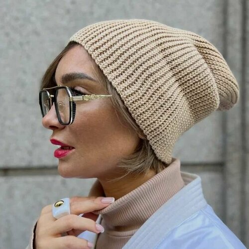 фото Шапка бини peony & wool, размер m/l, бежевый