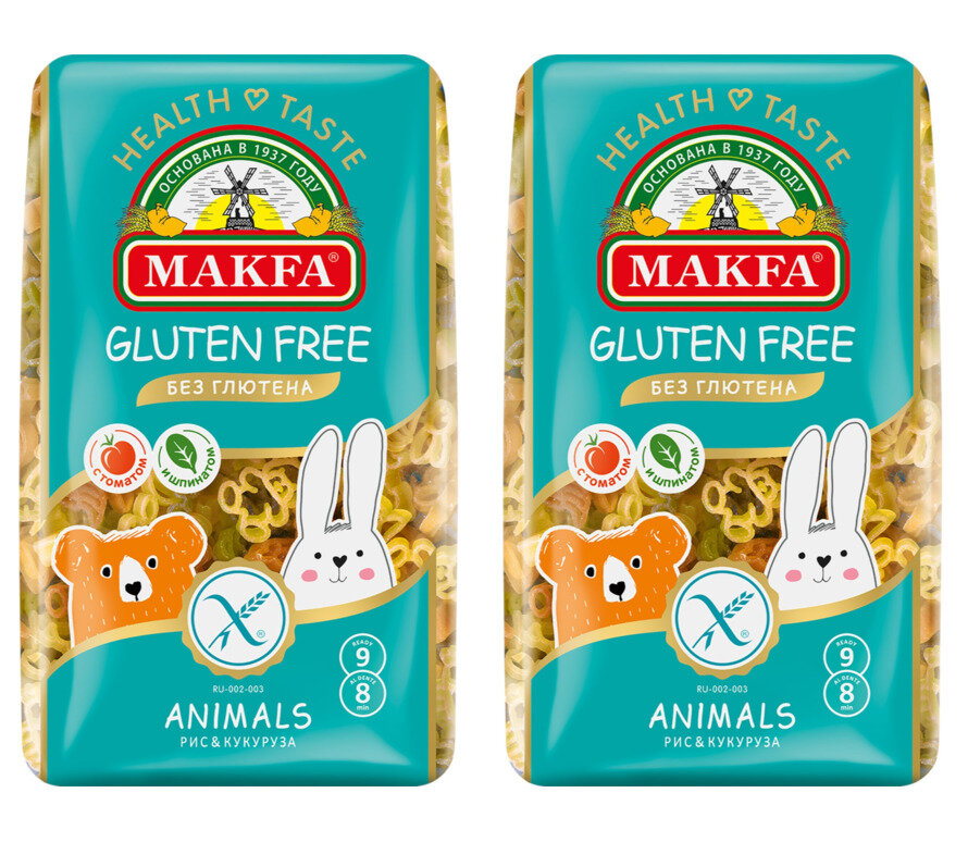 Makfa Макаронные изделия Детские без глютена с томатом и шпинатом, 300 г, 2 уп