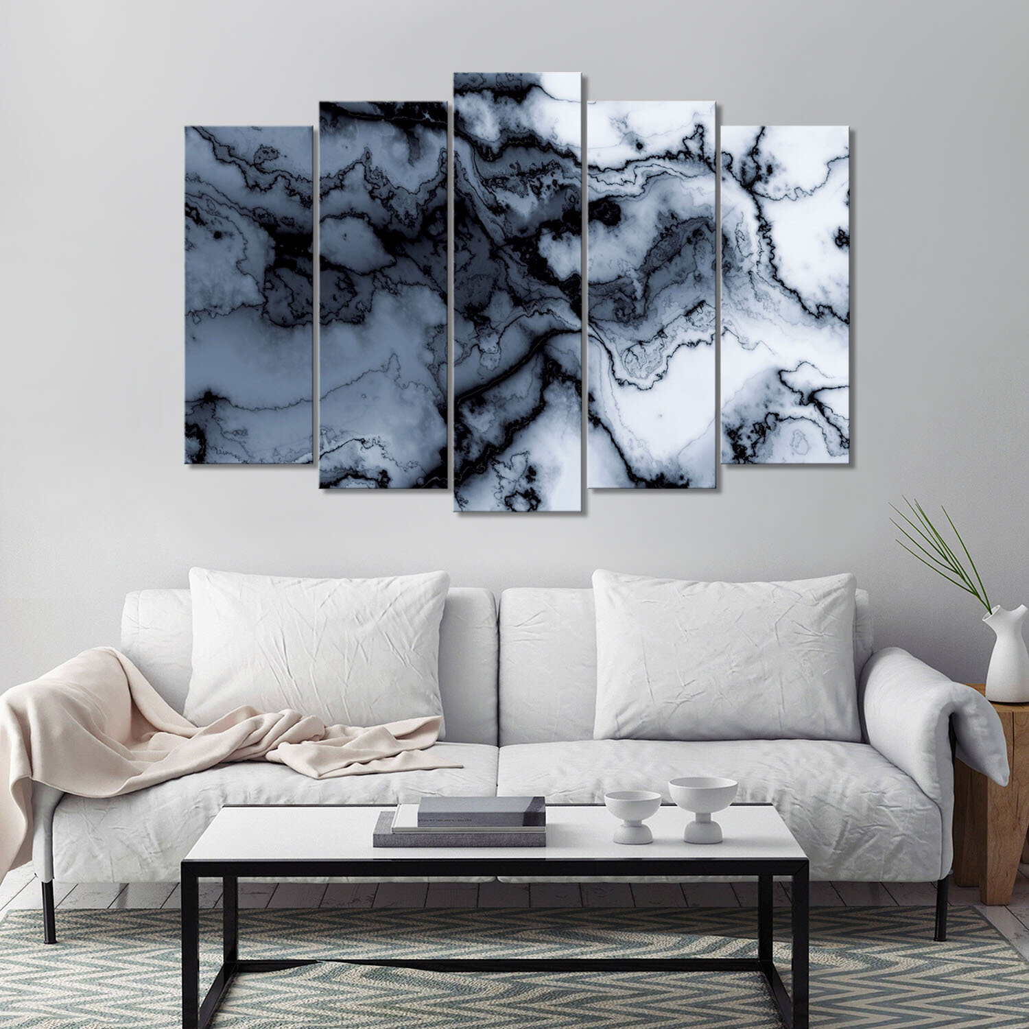 Модульная картина/Модульная картина на холсте/Модульная картина в подарок/абстрактный черно-белый мрамор-abstract black and white marble 125х85