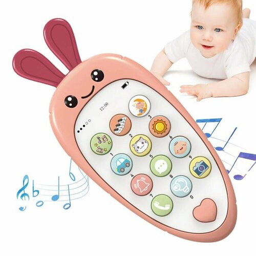 Телефон развивающий музыкальный детский Зайчик со светом, звуком, развивающая игрушка для малышей персиковый
