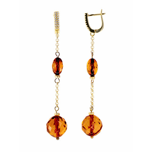 Серьги цепочки Gem Spirit, янтарь, размер/диаметр 75 мм., желтый, коричневый