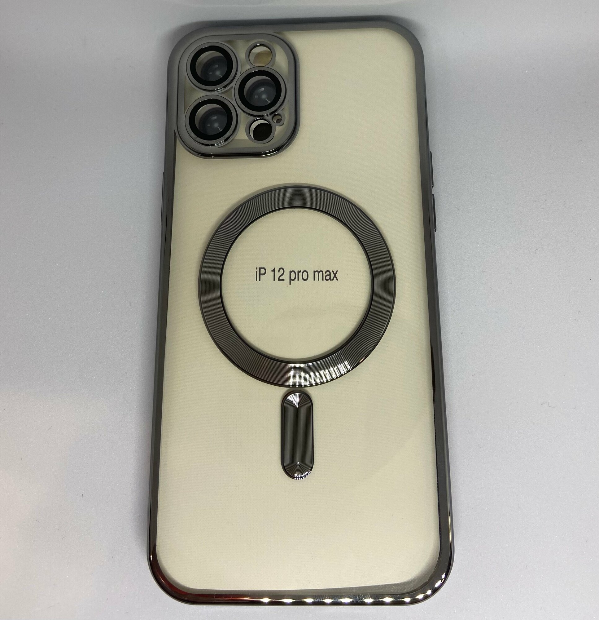 Чехол силиконовый прозрачный на Apple iPhone 12 ProMax c поддержкой Magsafe с магнитной зарядкой и защитой камеры Айфон 12 про максчерный