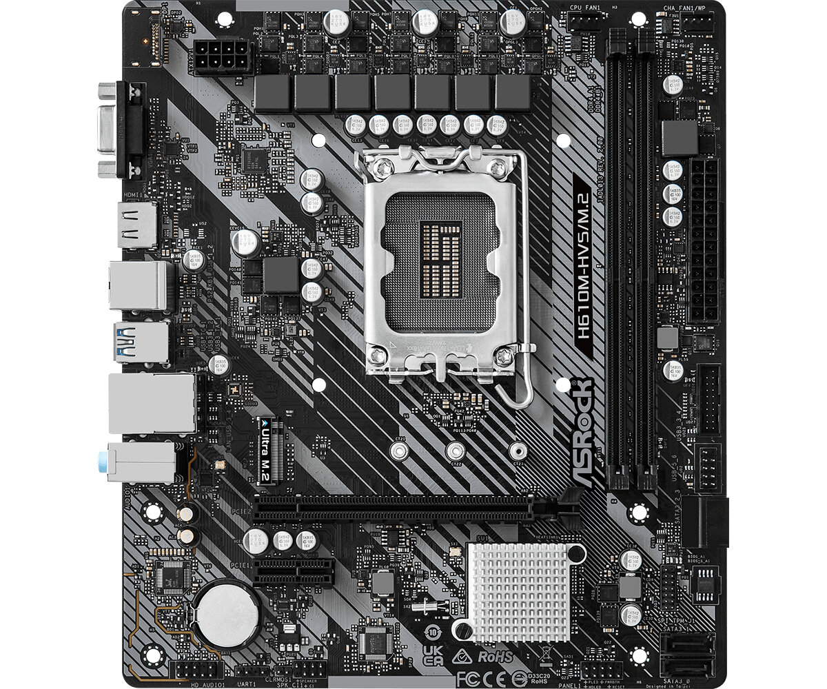 Материнская плата ASRock H610M-HVS/M.2 R2.0 (Socket1700, H610, mATX,2DDR4, M.2, PCI-E16, PCI-E, VGA, HDMI, PC3200)
