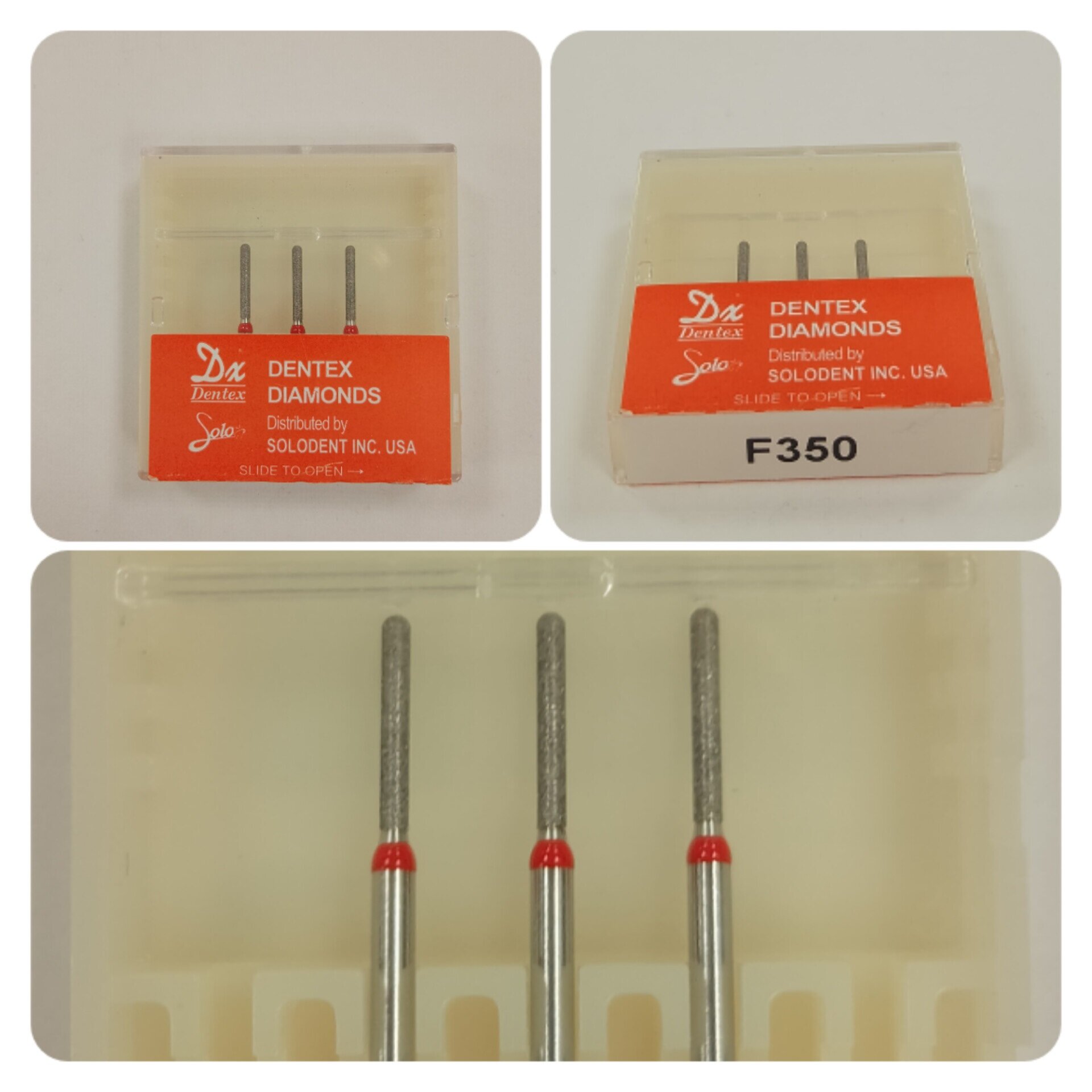 фото Dentex Боры алмазные турбинные F 350 красная насечка 3 штуки