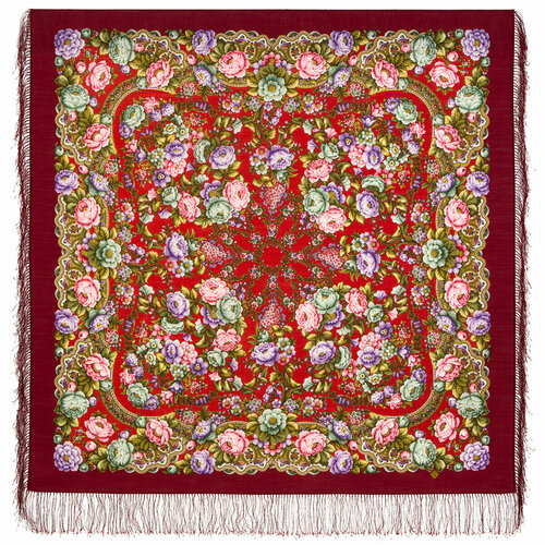 фото Платок павловопосадская платочная мануфактура,125х125 см, розовый, зеленый