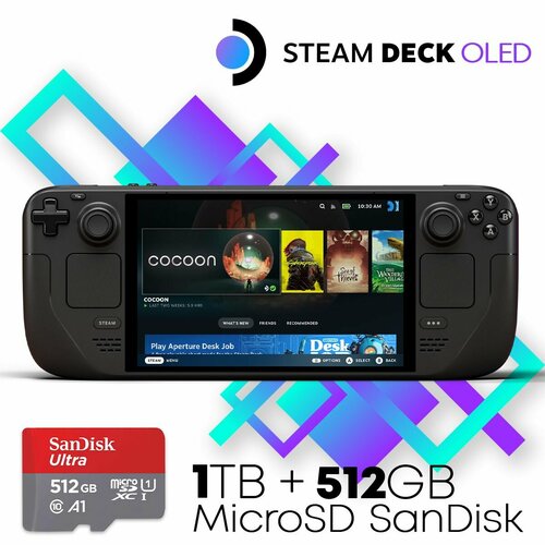 Портативная игровая консоль Valve Steam Deck OLED 1TB карта памяти SanDisk Ultra U1 C10 microSDXC UHS-I Card 512GB комплект 76990₽