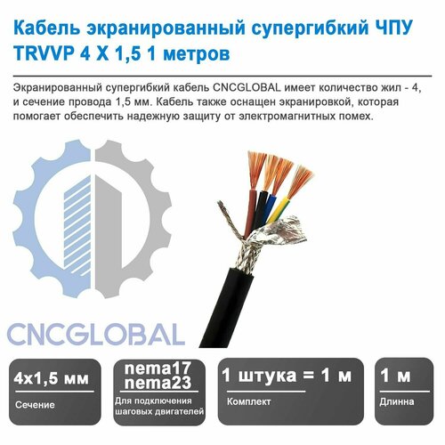 Кабель экранированный супергибкий ЧПУ TRVVP 4 X 1,5 1 метр CNCGLOBAL