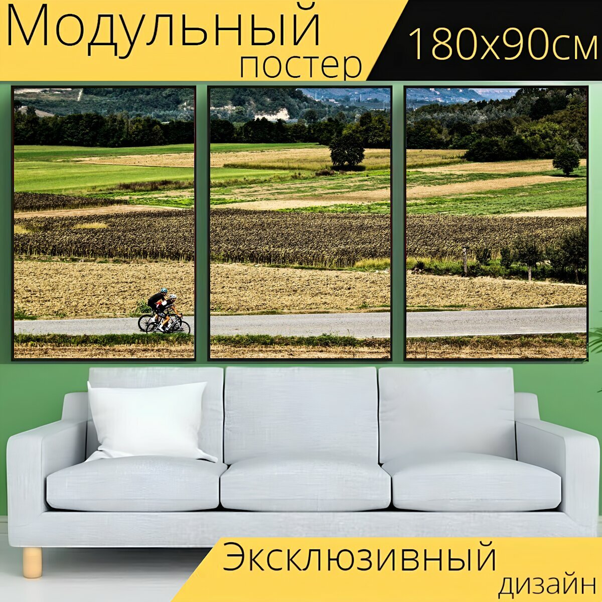 Модульный постер "Велосипеды, кататься на велосипеде, велосипедисты" 180 x 90 см. для интерьера