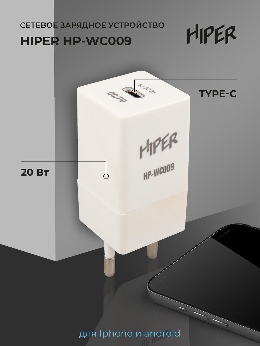 Сетевое зарядное устройство Hiper HP-WC009 3A PD+QC универсальное белый - фото №4