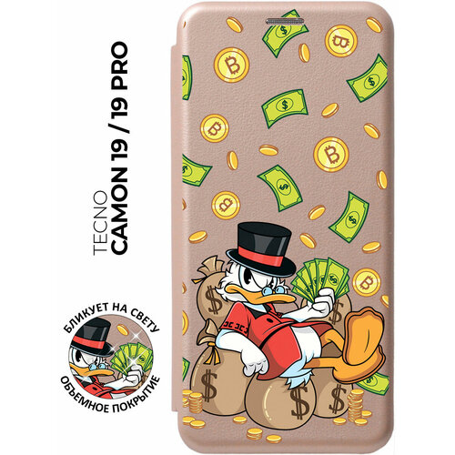 Чехол-книжка на Tecno Camon 19 / 19 Pro / Техно Камон 19 / 19 Про с рисунком "Rich Scrooge" золотой золотистый, желтый, белый