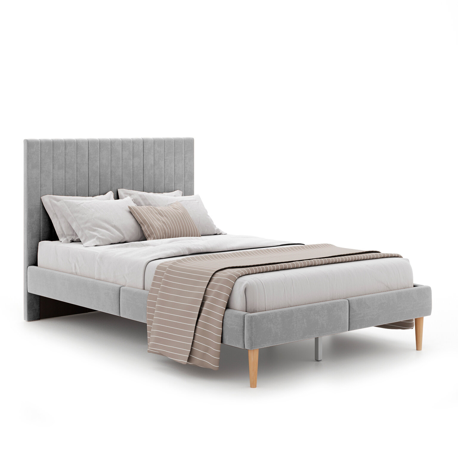 Кровать MONOFIX амма полутораспальная, велюр светло-серый (№52), 120х200