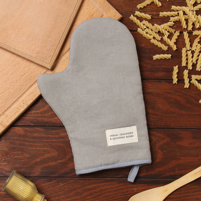 фото Варежка-прихватка Доляна "Душевная кухня" цв. серый 20х28см, рогожка, 100% х/л