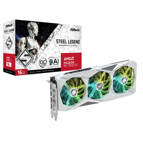 Видеокарта ASRock RX7600XT Steel Legend 16GB OC GDDR6 128-Bit HDMI DPx3 3FAN RTL видеокарта sapphire amd rx 6600 8192 14000 128 rtl [11310 05 20g] rx6600 8gb gddr6 128 bit hdmi dp