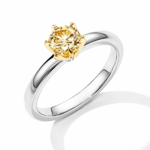 Кольцо Белый Бриллиант, комбинированное золото, 585 проба, родирование, бриллиант, размер 16, белый, желтый